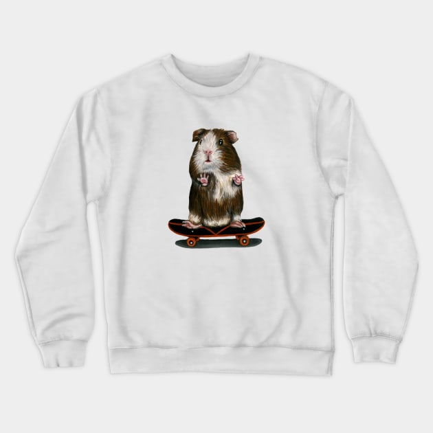 Skateboarding Guinea Pig Standing Crewneck Sweatshirt by Tasmin Bassett Art